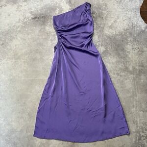 Delfi Collective Solie Dress Womens Size M Purple One Shoulder Satin Midi Gown